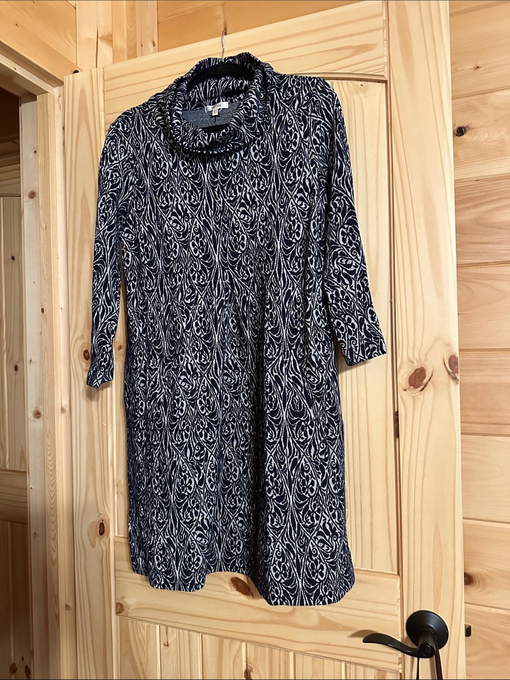 Tyler Boe Navy & White Turtleneck Printed Knit Dress
